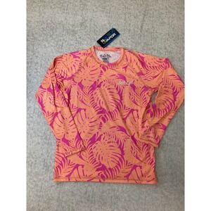 Salt Life Youth SLX UVapor Rash Guard Long Sleeve Tropical Monstera Magenta LRG‎